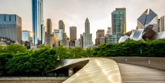 The foot bridge leading to Millennium Park in Chicago.