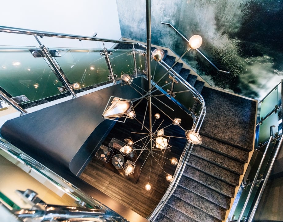 A view of the hotel staircase at The Gwen.