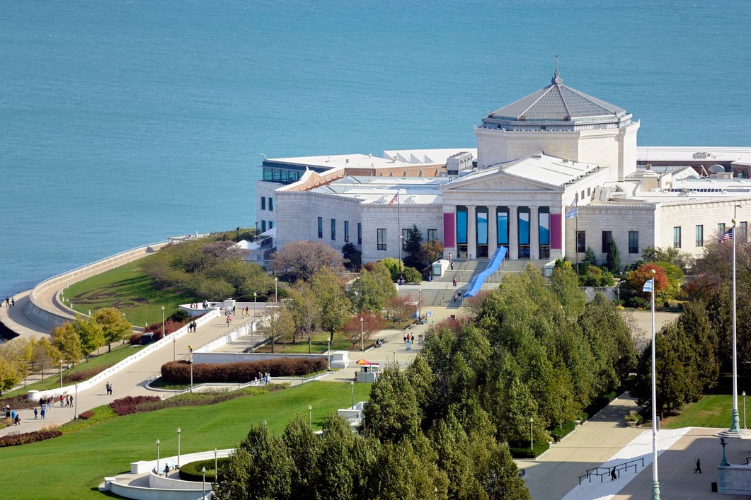 An aerial view of the Shedd Aquarium.